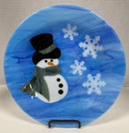 Plate - Blue Snowman with Flakes